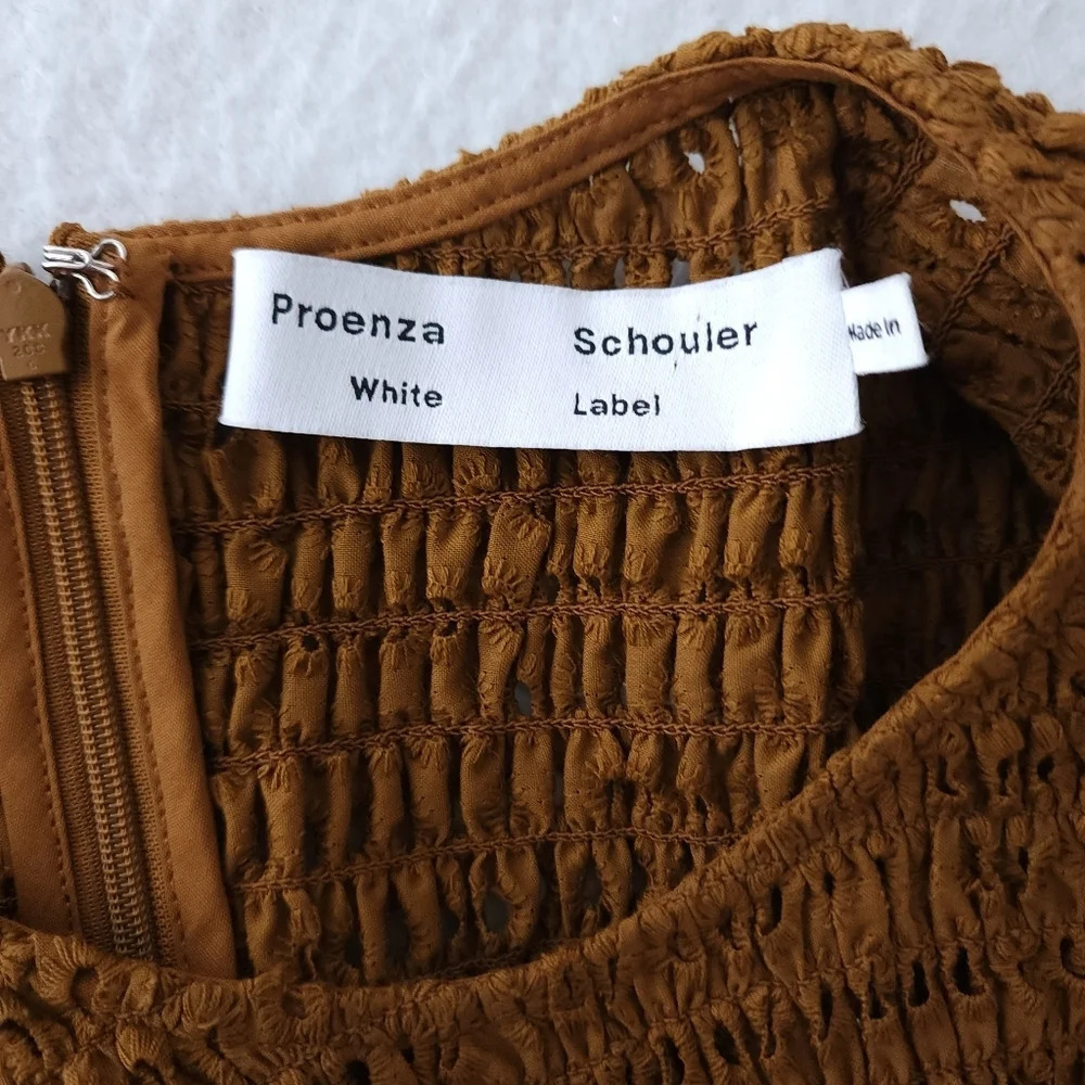 Proenza Schouler White Label Broderie Anglaise Smocked Top In Brown  - Picture 4 of 7